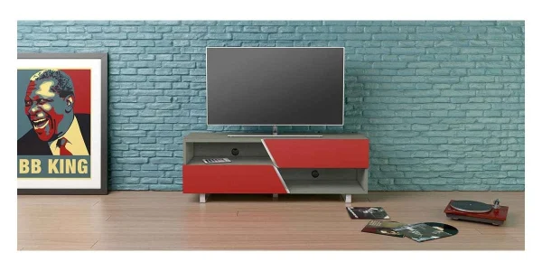 Meubles TV / Vidéo Kairos Wave Kw162 Corp En Chêne Gris, Verre Rouge Livraison Standard/Rapide 5